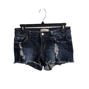 2.1 Denim Dark Wash Distressed Jean Shorts Size 26 Low Rise